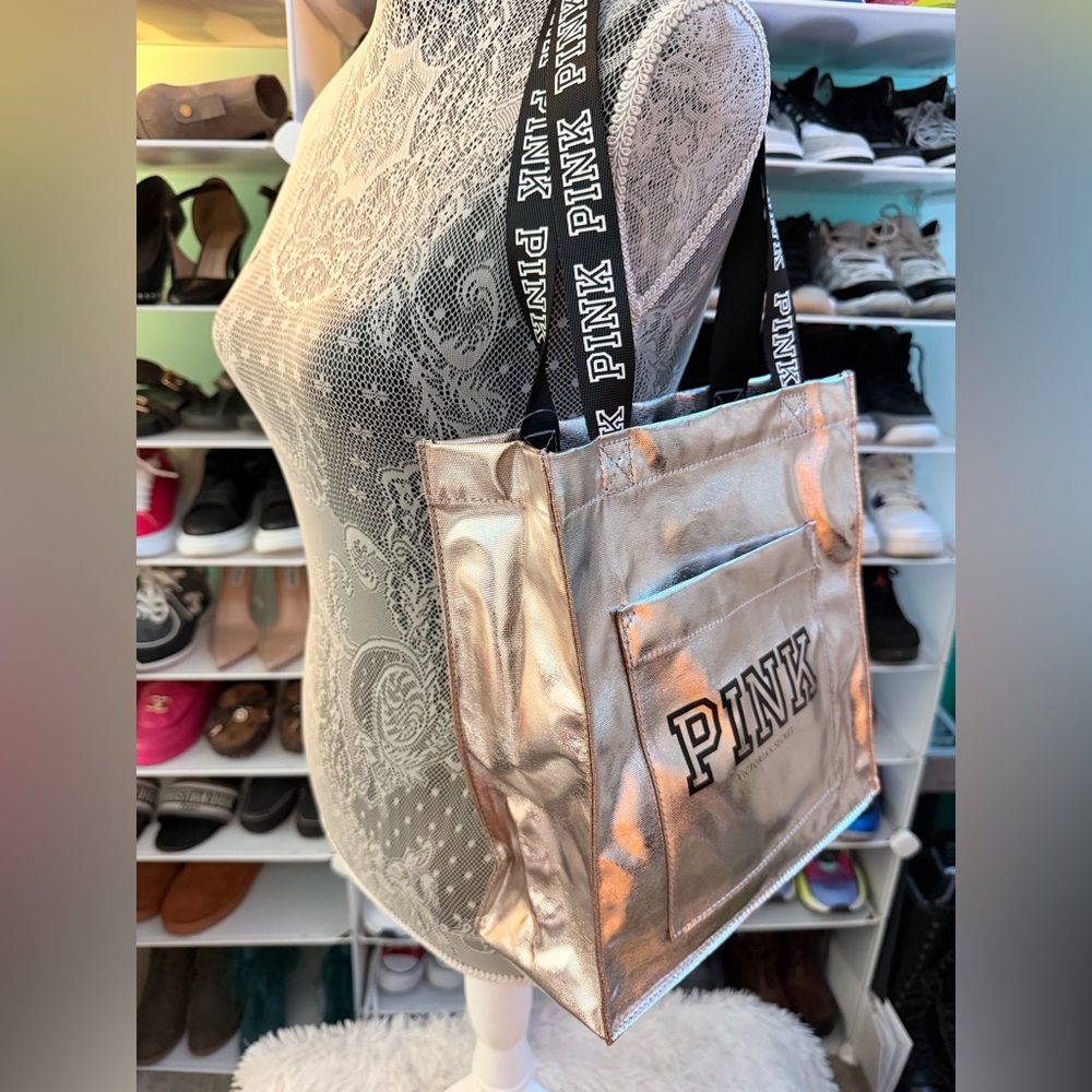 NWT PINK Victoria's Secret Shiny Silver Shoulder Bag